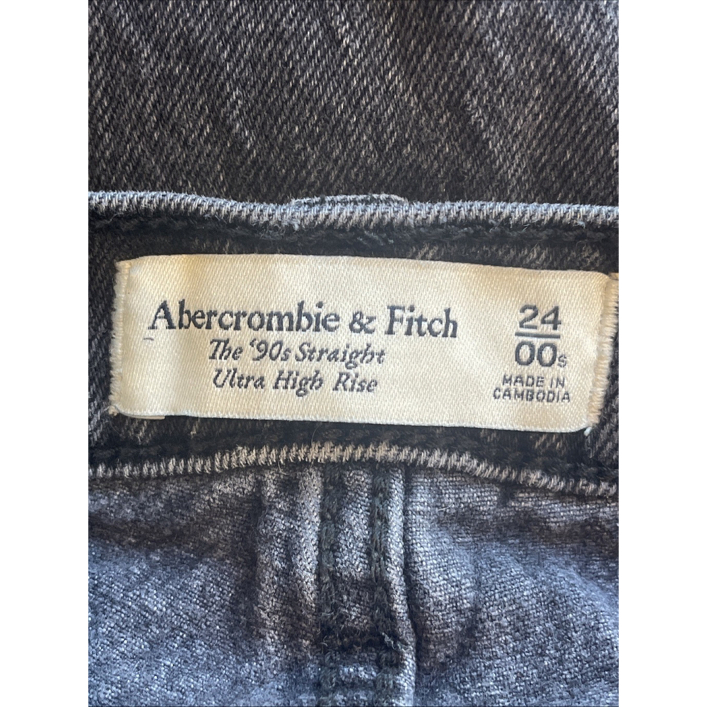 Abercrombie & Fitch 90s Straight Ultra High Rise Distressed Jeans Size 24 Black - Picture 4 of 10